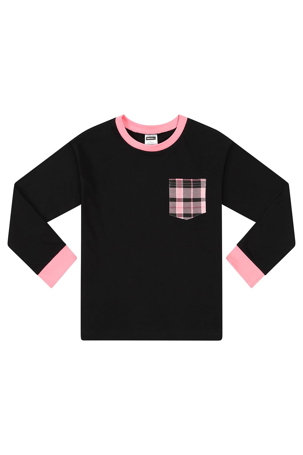 thepyjamafactory Pigiama da Bambina in Cotone con Gamba Lunga Scozzese Nera e Rosa per Bambini