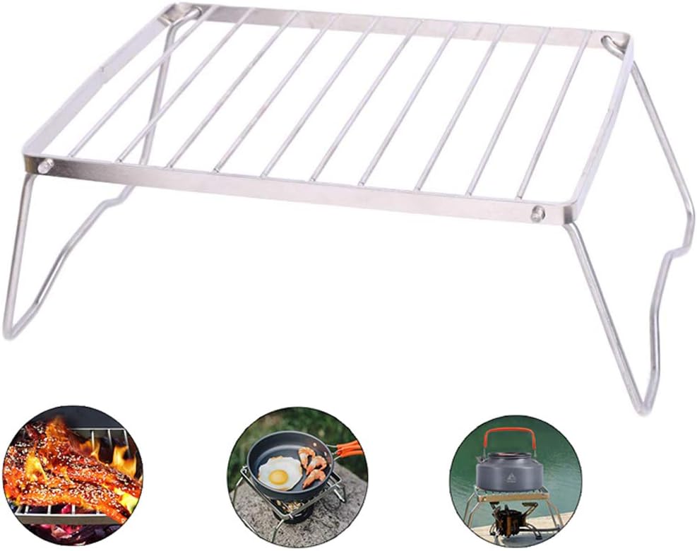 AoLigei Folding Burner Stand,Backpacking Gas Burner Stove Portable Open Fire Stand Rack Lightweight Outdoor Mini Folding Compact Charcoal Barbeque Grill for Picnics,Bushcraft,Backyards, Survival