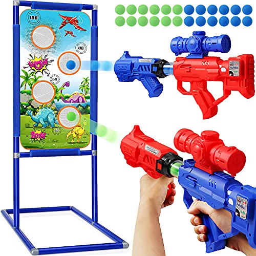 SteamPrime Shooting Game Gun Toys for Boys [ 2 Soft Bullet Air Guns with a Larger Shooting Target & 24 Foam Balls ] Outdoor & Indoor Game for Kids Age 6 7 8 9 10+ Christmas