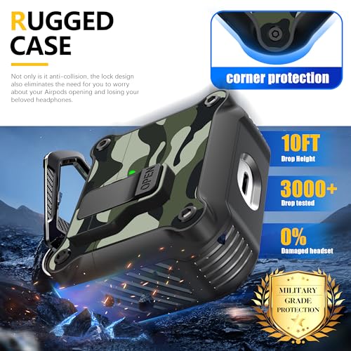 Image of RFUNGUANGO AirPods 3 Case with Lock Magnetic Lid, Green CAMO