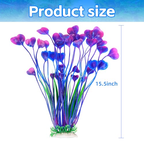 AQUANEAT Artificial Fish Tank Plants, Plastic Aquarium Accessories Large, 15.5 inch Purple Decorations, 2pcs - Image 4