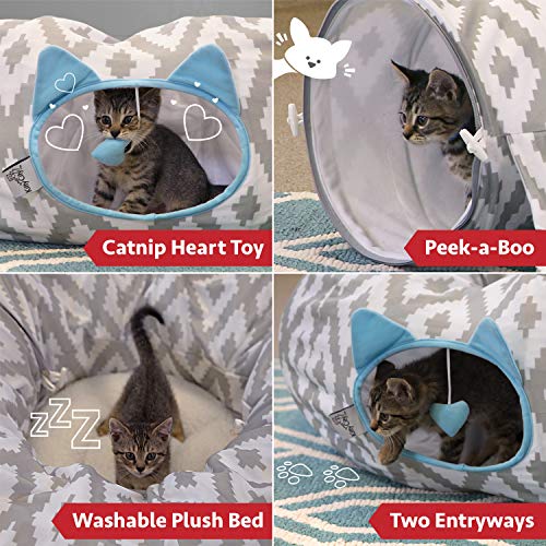 Kitty City Cama grande de túnel para gatos, cama pop-up, brinquedos para gatos, branca