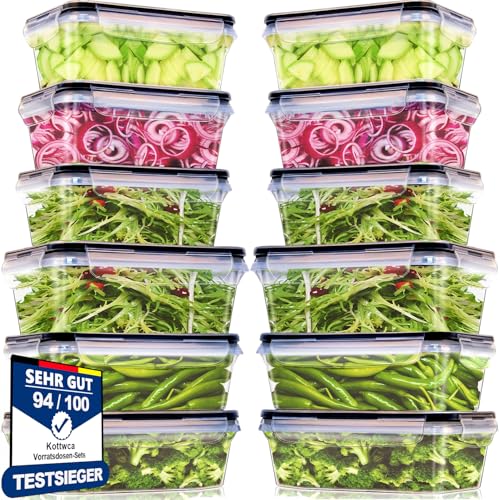 Kottwca Conjunto de recipientes herméticos com tampa, 12 unidades de grande capacidade (6 x 1000 ml + 6 x 1500 ml), 100% à prova de fugas, sem BPA, conjunto de lancheiras para micro-ondas e frigorífico