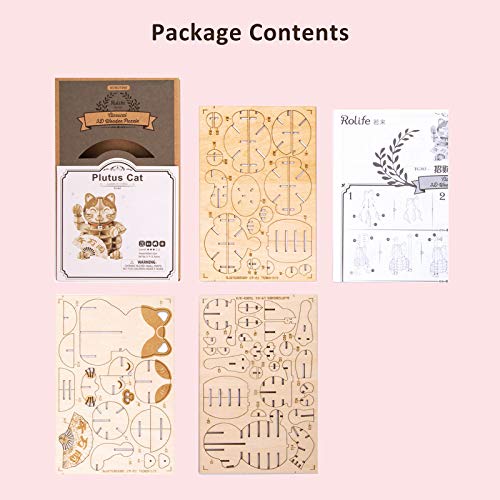 Rolife 3D Wooden Puzzle Lucky Cat -72Pcs Japanese Maneki Neko Welcome Display Greeting For Blessing Good Fortune - Building Toys Gift For Kids/Grown-Ups(Plutus Cat) #TOP3