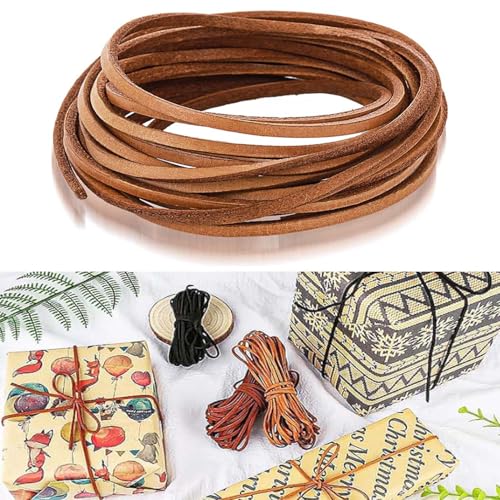 Correa de piel de 4 m x 3 mm, cordón plano de piel de ante sintético, vintage, cuerda clásica para manualidades, pulseras, collares, joyas, manualidades, color marrón (1 rollo)
