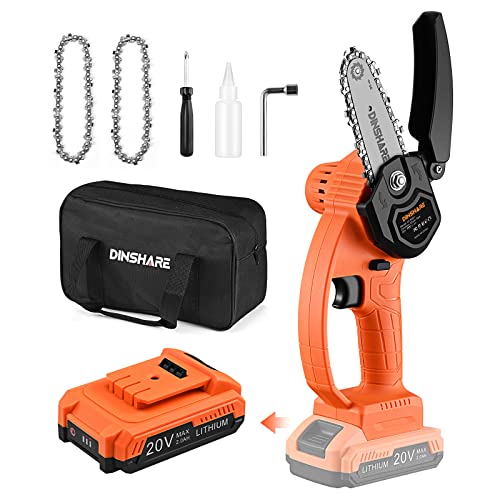 Mini Chainsaw - Cordless Electric 4 Inch Chain Saw W/ 20V 2.0Ah Battery & Charger, Safety Lock & 90° Baffle,Handheld, Lightweight & Easy Carry For Outdoor Use- Tree/Log/Branches/Wood