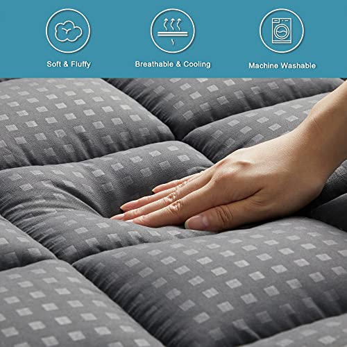 Hyleory Queen Mattress Pad Quilted Fitted Mattress Protector Cooling Pillow Top Mattress Cover Breathable Fluffy Soft Mattress Topper With 8-21" Deep Pocket, Dark Grey #TOP3