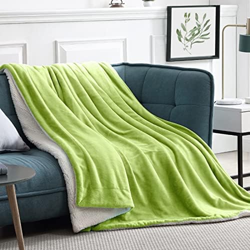 Walensee Sherpa Fleece Blanket (Throw Size 50”x60” Bright Green) Plush Throw Fuzzy Super Soft Reversible Microfiber Flannel Blankets for Couch, Bed, Sofa Ultra Luxurious Warm and Cozy for All Seasons