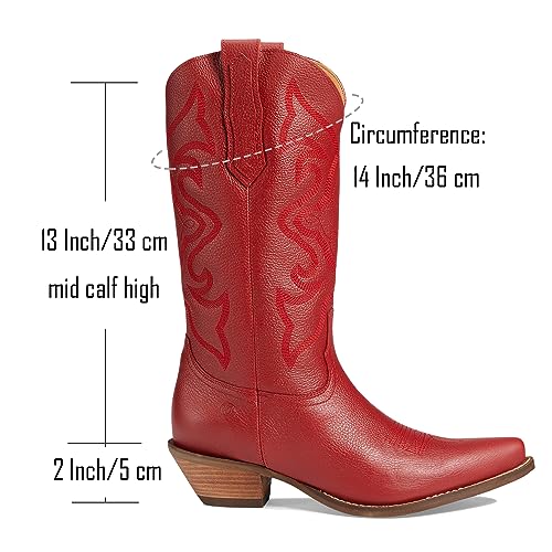 Image of LEHOOR Cowboy Boots Women Embroidered Mid Calf Western Boots Stacked Low Heel Pointed Toe Pull On Cowgirl Boot 4-11 M US