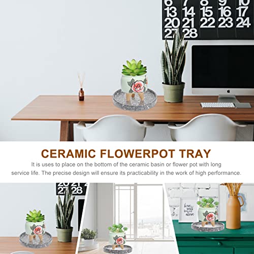 Yardwe White Round Tray 2Pcs Round Plant Saucer Drip Trays Ceramic Flower Pot Trays Garden Saucers Plant Plate Planter Tray Plant Pot Saucer Trays For Indoor Outdoor Plants 15X15X1.8Cm Ceramic Tray #TOP2