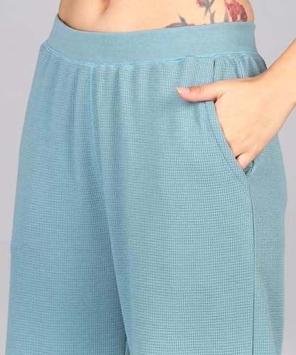 Image of Alan Jones Clothing Women's Straight Fit Mid Rise Solid Stretch Waffle Straight Pants