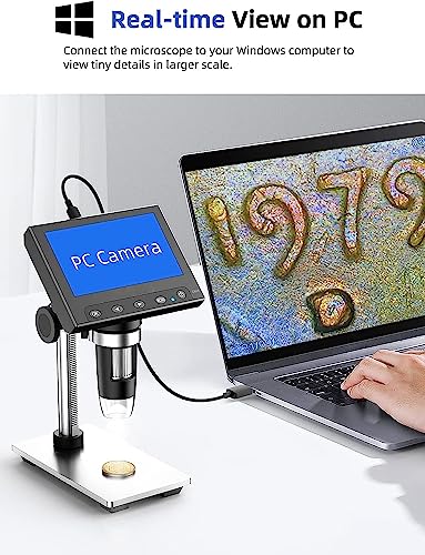 Image of Etzin DM4 Digital Microscope 50-1000X, 4.3'' LCD Microscope with Metal Stand for Kids|Adults|Students Coin /PCB /Plants Observe, Supports Windows-EPL-1015IM.