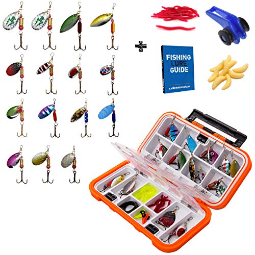Catchmeister Fishing Tackle Box and Spinner Lure Kit Double Layer Hard Plastic 28
