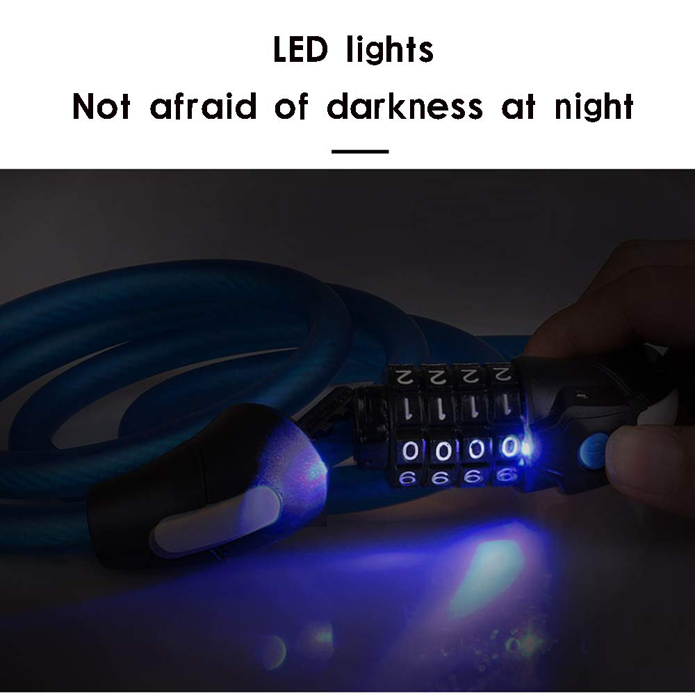 Candado de bicicleta Combinación de código de 4 dígitos Seguridad de bicicleta Candado de bicicleta de ciclismo antirrobo con soporte de candado Luz LED, para ciclos Bicicletas Motocicletas Scooters P