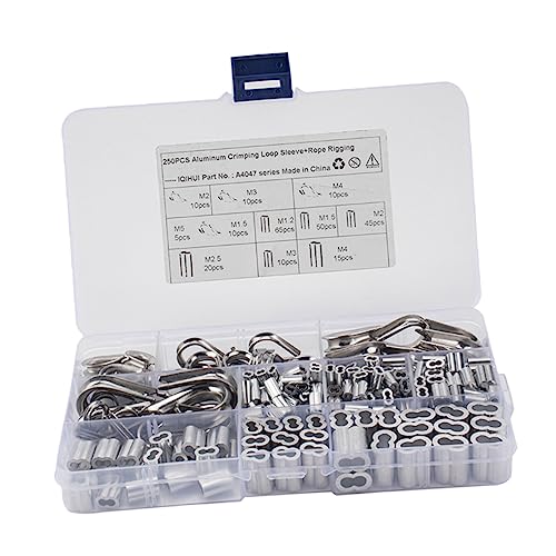 Garneck Stainless Double Barrel Ferrules 250 Pcs Crimping Loop Sleeves for Secure Cable Fixing