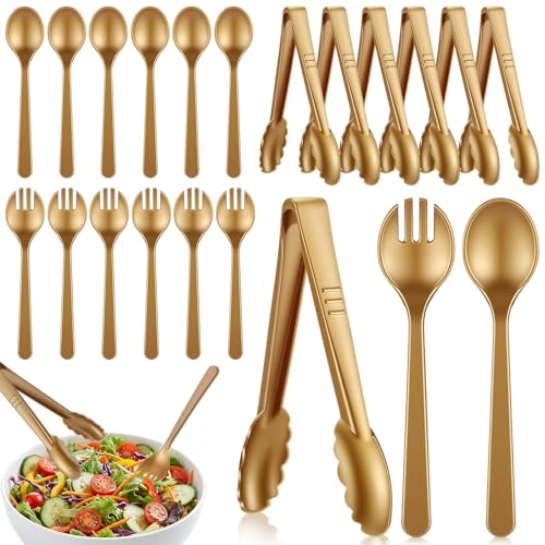 FoldTier 18 Pcs Disposable Gold Serving Utensils