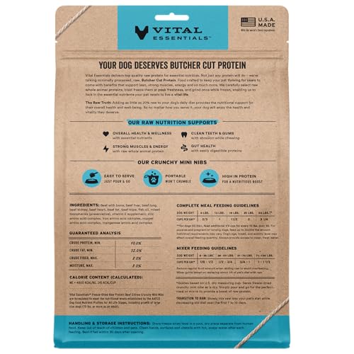 Image of Vital Essentials Freeze Dried Dog Food,Raw Beef Crunchy Mini Nibs | Complete Meal or Topper | 96% Beef,Organs & Bone-| Limited Ingredient,High Protein,Grain Free Dry Dog Food-| 14 oz Bag,(Pack of 2)