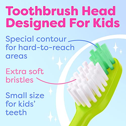 Trueocity Kids Toothbrush 2 Pack - Soft Contoured Bristles - Child Sized Brush Heads (3-10 Year Old) - Suction Cup For Fun & Easy Storage - Girl & Boy Set (2-Pack, Blue & Orange) #TOP6