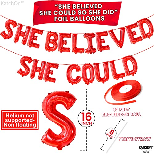 Image of Red She Believed She Could So She Did Balloons - 16 Inch | Congrats Balloon for Congratulations Decorations | Graduation Balloon for Graduation Decorations 2026, Congrats Grad Decorations, KatchOn