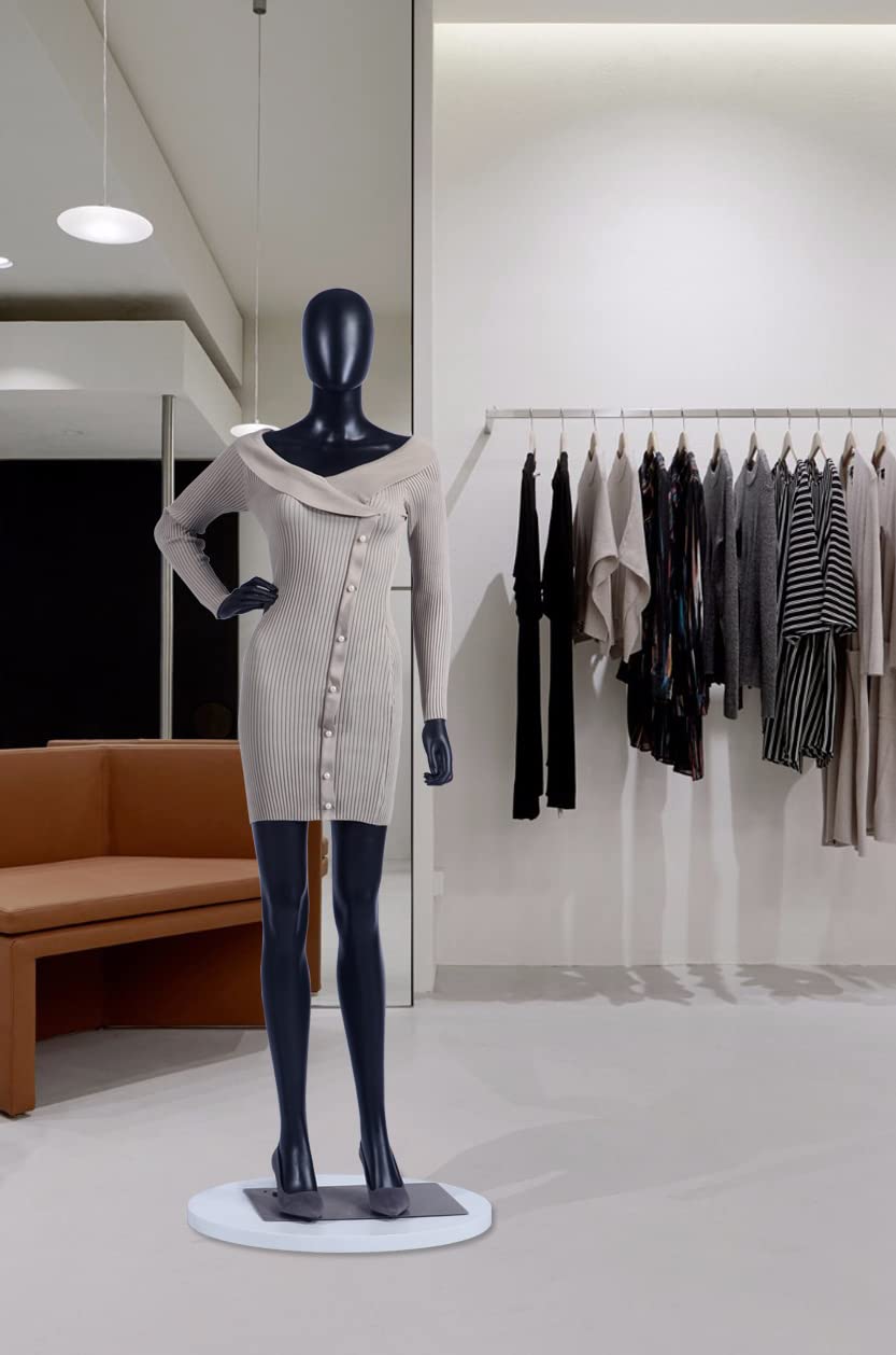 FC-11Black Mannequin de vitrine abstrait avec tête en forme d’œuf sans visage et socle métallique Noir mat
