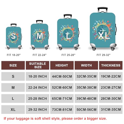 Image of WUJIAONIAO Travel Luggage Cover Baggage Suitcase Cover Protector Skins 18-32 Inch, A15 Go Travel, S (for 18--20 inch luggage), Fashion