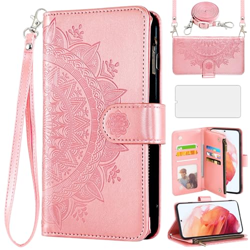 Étui Galaxy S21 5G Asuwish - Housse portefeuille 6,2 pouces avec protège-écran verre trempé