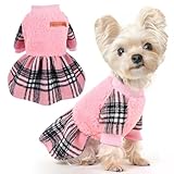 Dog Sweater Dog Winter Clothes for Small Dogs Boy Girl Fall Doggie Dress Warm Fleece Chihuahua Yorkie Teacup Puppy Sweaters Dresses Doggy Sweater for Small Dogs Girl Cat Outfits, Pink Plaid, XXS