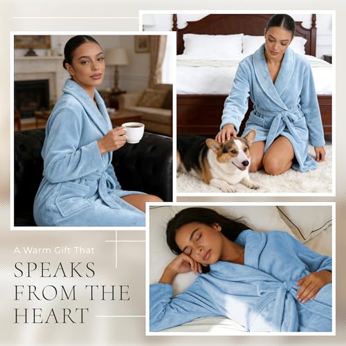Image of HEARTNICE Womens Fleece Robes, Soft Plush Long Bathrobe, Thick Kimono Robes for Womens, Warm House Coat