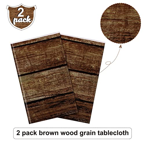 Image of Irenare 2 Pcs Brown Wood Grain Tablecloths Rustic Plastic Table Covers for Rectangle Table, Vintage Farmhouse Tablecloth Decorations for Western Barn Birthday Wedding (54 x 108 Inches)