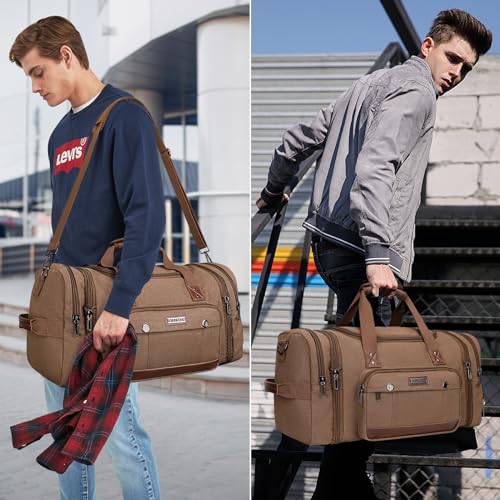Image of WITZMAN Mens Duffle Bags for Traveling Canvas Weekender Travel Bag Expandable Overnight Bag Carry on Bag(A8007 Brown)