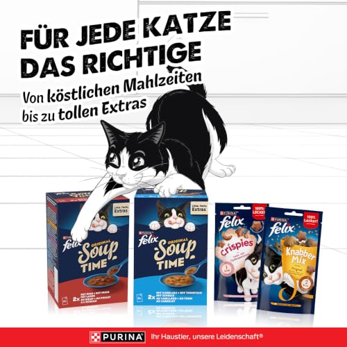 FELIX Soup Time Original Ergänzungsnassfutter für Katzen 6 Portionsbeutel Rind Huhn Lamm