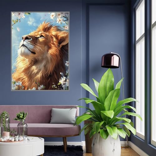 Broderie Diamant lion pour decoration maison : peinture diamant 5D grand format en famille