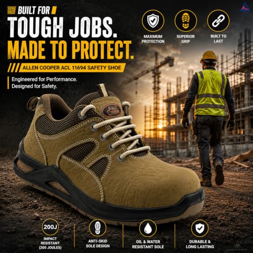Image of Allen Cooper ACL 11694 High Performance Popcorn Safety Shoe | 200J Fiber Toe Cap | Anti-Skid, Heat, Water & Oil Resistant, Lightweight Protective Footwear