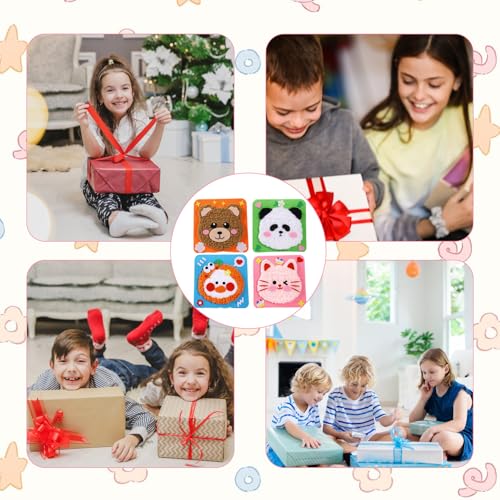 Image of 4Pcs Creative Sewing Kit for Kids, Hand Embroidery Kit for Beginners with Cute Animal Designs, Stitching Kit for Children, Fun DIY Craft Activity for Skill Development