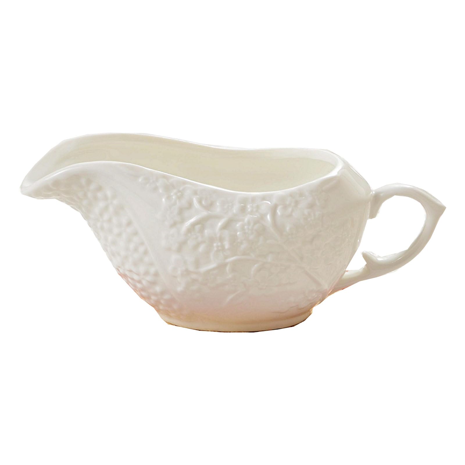 Cuencos Salsa Soja Ovalados Relieve CláSico Uvas Blanco Marfil Vertedor Elegante Para Salsas Sirope Mesa Banquete-2pc