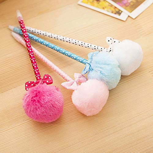 Office & School Supplies 3 PCS Bow Plush Ballpoint Pen Fur Ball Portable Cute Kawaii Pen School Supplies Pens Kids Gifts, Random Color Delivery, Ink Color:Blue