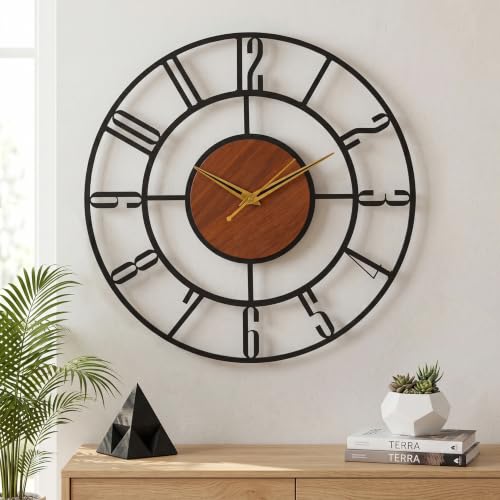 Image of Antique Metal Sweep and Silent Wall Clock for Home| Big Size Modern Decorative Wall Watch for Home Decor(English Number,18 INCH),Black