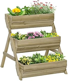 Outsunny 3 Tier 66L Raised Garden Bed Wooden Elevated Planter Box Kit for Flower, Vegetable, Herb, 120 x 68 x 80cm, Green