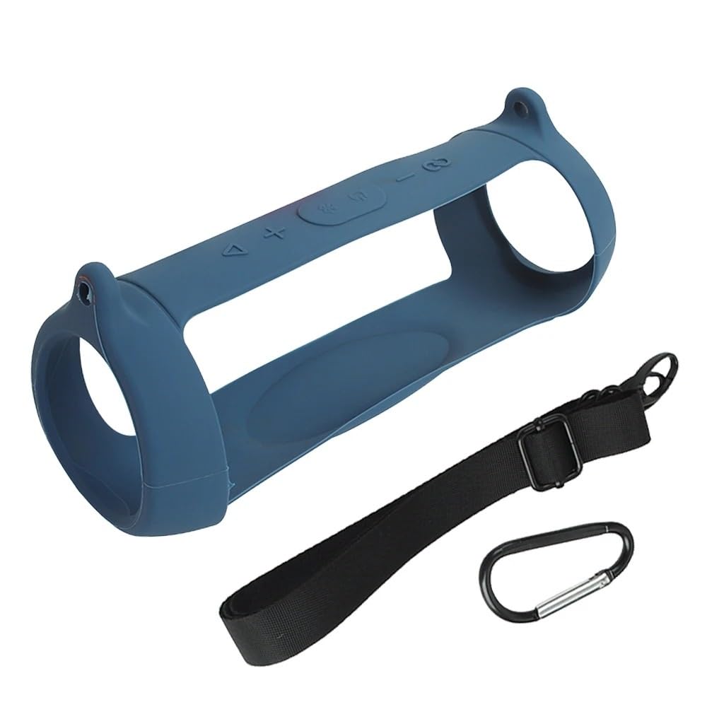 Silicone Case Cover for JBL Charge 5,Travel Carrying Protective Gel Soft Skin for Portable Wireless Speaker,with Shoulder Strap,Speaker Protective Shell Sleeve Accessories (Blue)