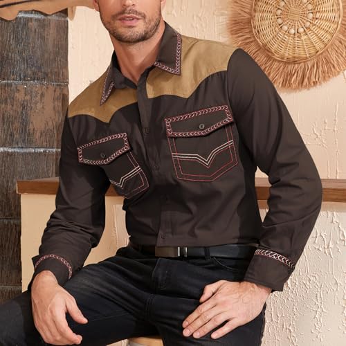 American Trends Mens Western Shirts Long Sleeve Cowboy Shirts for Men Casual Button Down Shirts Country Shirt2