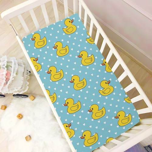 Image of Ducks Polka Dots Blue Fitted Crib Sheet for Boys Girls Baby Bedsheet for Toddler Girl Boy,39 x 27 in