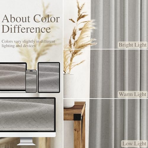 Image of Nanspring Extra Long Linen Curtains 102 Inch for Living Room Light Grey