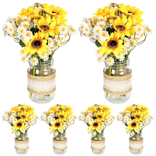 Cinrobiye 6 Sets Sunflower Mason Jar Table Centerpiece...