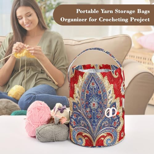Image of Tatenale Crochet Bag Yarn Bag Knitting Project Bag with Pockets and Handle Portable Yarn Storage Organizer Tangle Free 8.3x11 InchRed Vintage Paisley29