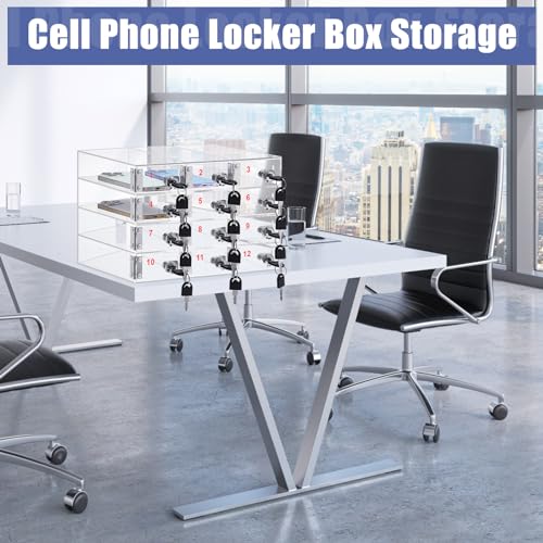 Image of Layhit Clear 12 Slots Cell Phone Locker Box for Classroom Clear Acrylic Cell Phone Storage Cabinet Bin with Door Locks for Classroom School Students Office Factory Employees