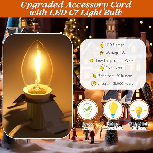 Meonum Christmas Village Lights,Accessory Cord with LED C7 Bulbs,Indoor Blow Mold Light Cord with Female Plug, Rotary On/Off,for Salt Lamp,Holiday Craft Projects Decoration(41 ft,24 Packs) by Meonum - Image 6