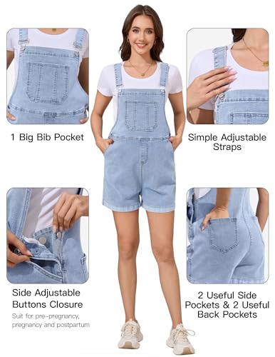 Image of PACBREEZE Women's Maternity Shorts Jean Overalls for Women Stretchy Denim Bib Jumpsuits Summer Pregnancy Shorts