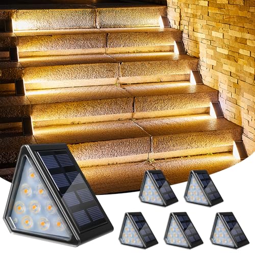 CREATESTAR Lampe Solaire pour Escalier Exterieur, Lampes Solaires D'escalier 3000K Blanc Chaud, Lumiere Solaire Escalier IP67 Etanche pour Marches Jardin Terrasse...