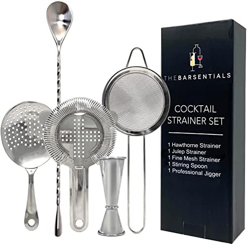 Cocktail Strainer Set Stainless Steel Bar Tools with Stirring Spoon - Hawthorne, Julep, & Fine-Mesh Sifter for Drinks