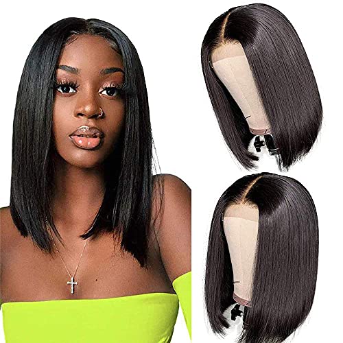 NERISSA Short Straight Bob Wigs 100% Brazilian Virgin Human Hair Machine Made Closure 150% Density For Black Women 16 Inch